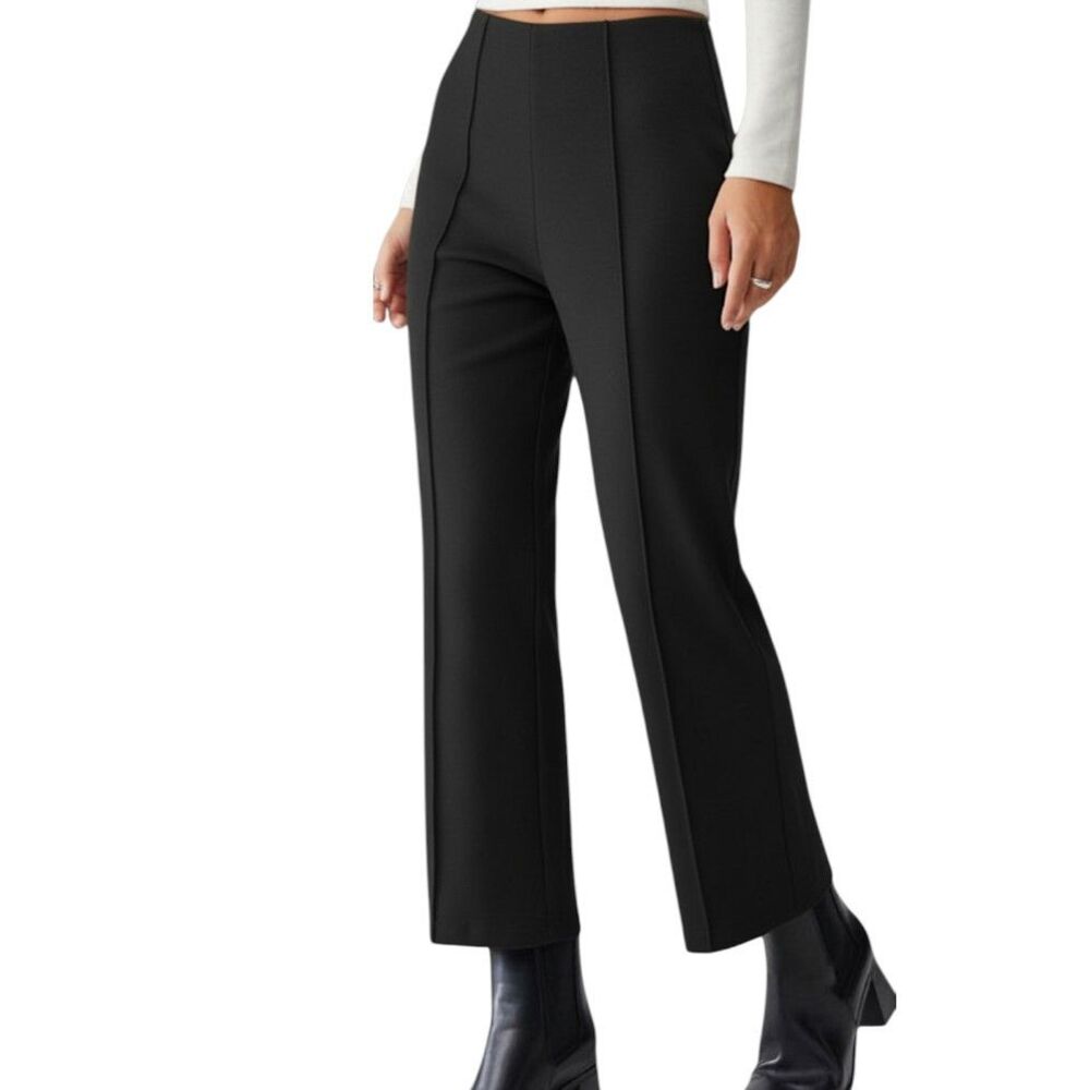 OGL Black Wool Blend Kickout Pull On Cropped Slight Flare Pintuck Pants Size XS